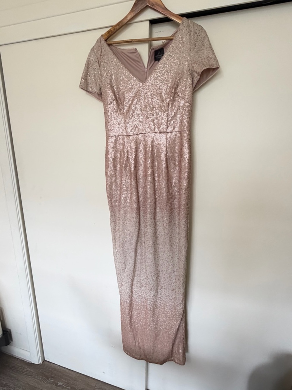 Adrianna Papell Rose Gold Sequin V-Neck Maxi Dress